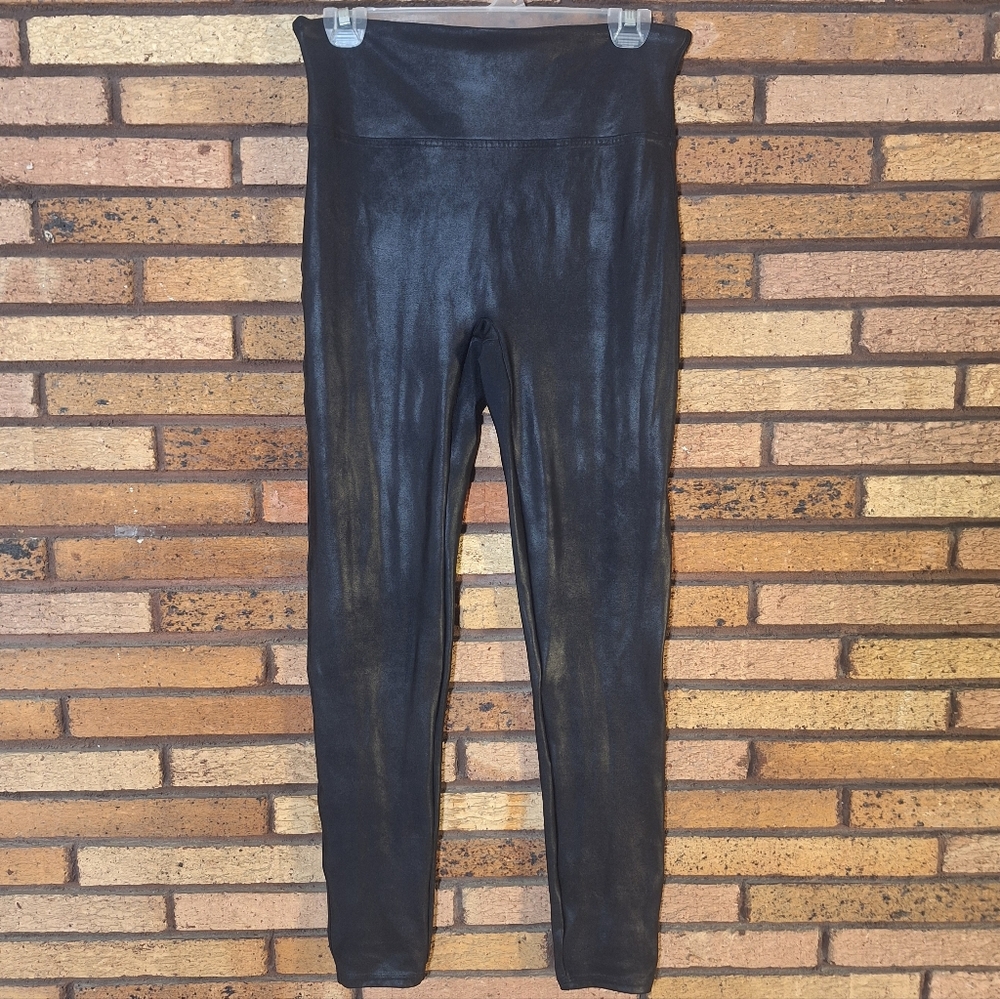 SPANX XL Black High Waisted Faux Leather Leggings